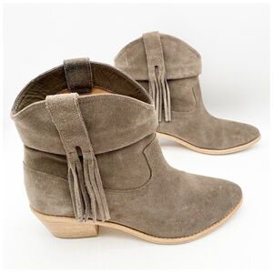 Joie Keaton Gray Suede Fringe Booties‎ Size 39.5